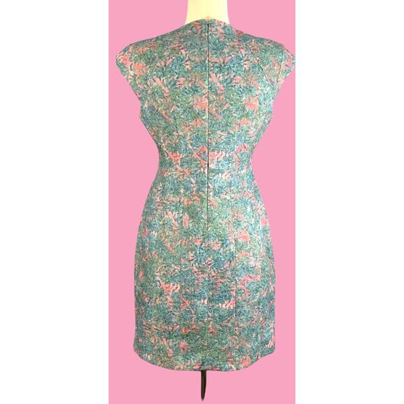 XS Dress Floral Fit & Flare Shoulder Pads Structured! Spring Summer Dress - Picture 3 of 12